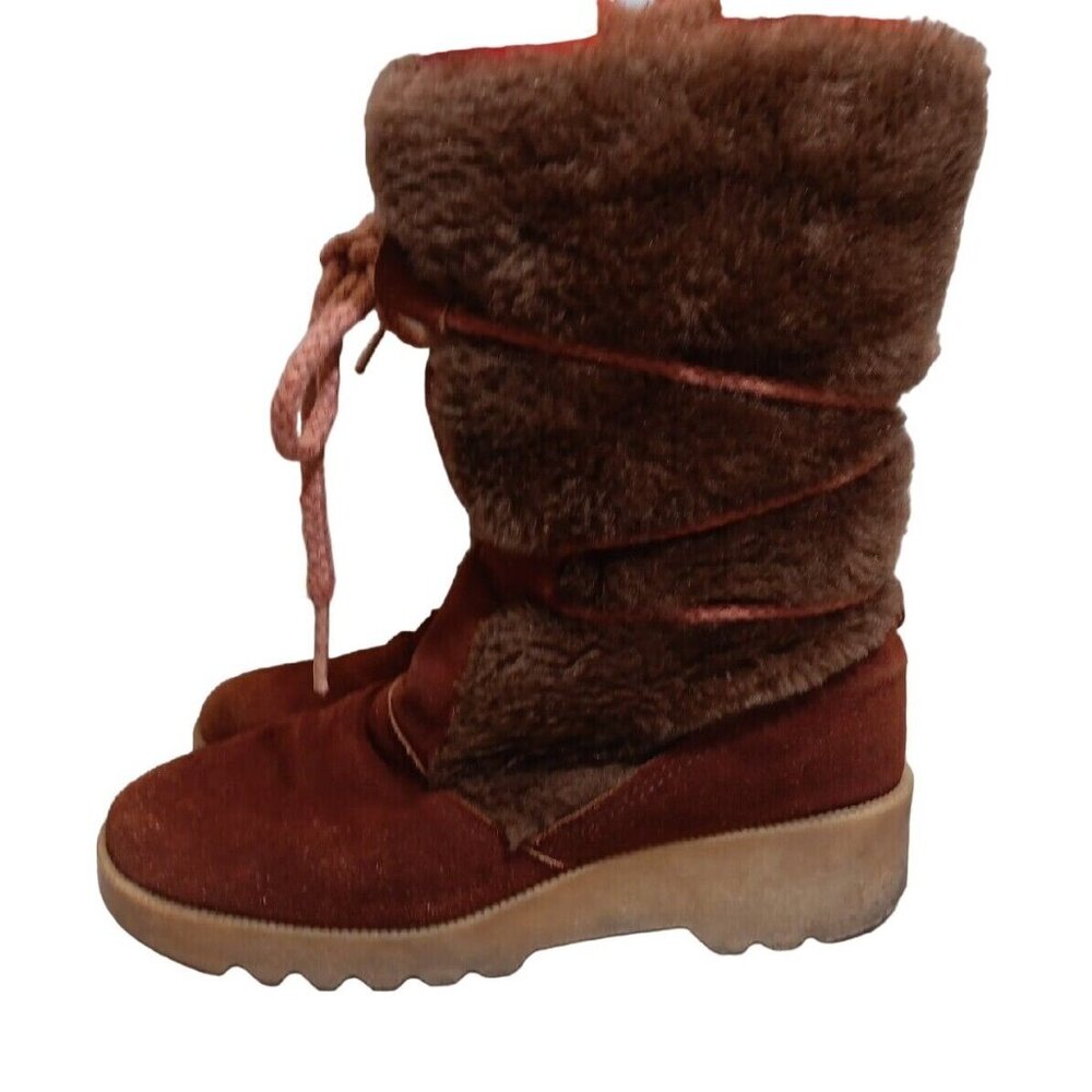 ✅Women's Size 8 VTG HIPPIE BOOTS Brown Suede Leather Faux Fur Lining *NO INSOLES - Picture 5 of 15